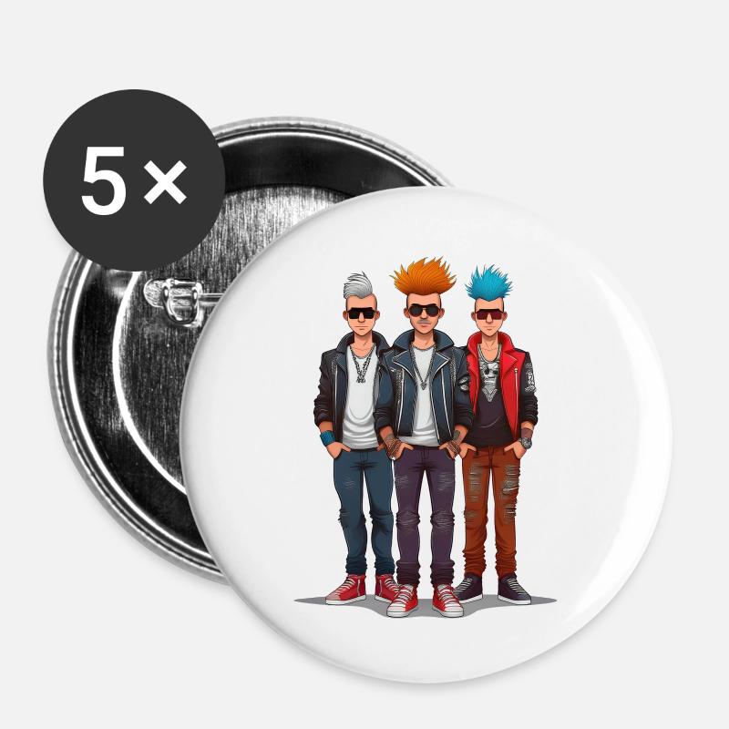Trois punks - Lot de 5 petits badges (25 mm) - blanc