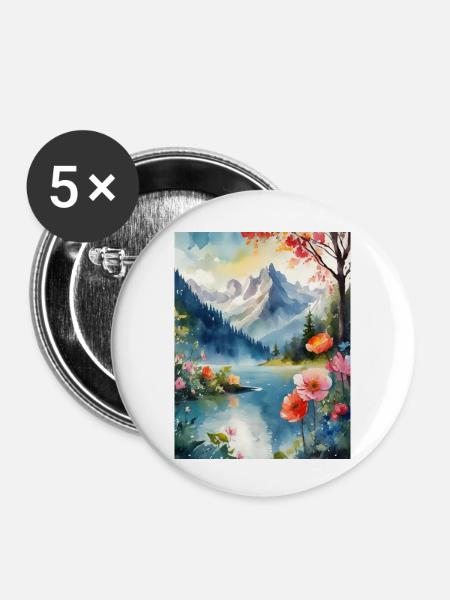 Berglandschaft - Buttons klein 25 mm (5er Pack) - Weiß