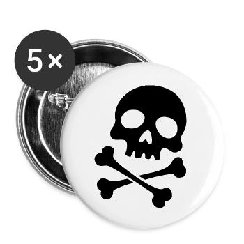 Klassischer Totenkopf mit gekreuzten Knochen - Buttons klein 25 mm (5er Pack) - Weiß - Vorne