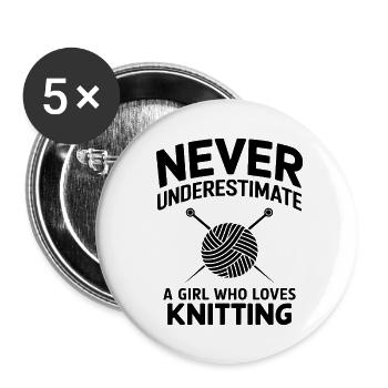 Knitting Saying Wool Funny Knitting Gift - Buttons small 1''/25 mm (5-pack) - white - Front