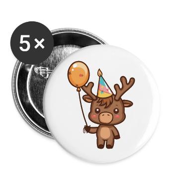 Moose Birthday Comic Cute - Buttons small 1''/25 mm (5-pack) - white - Front
