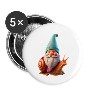 Garden Gnome Snail Rider - Buttons small 1''/25 mm (5-pack) - white - Front