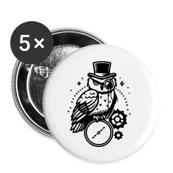 Conception de hibou et d’horloge steampunk - Lot de 5 petits badges (25 mm) - blanc - Devant