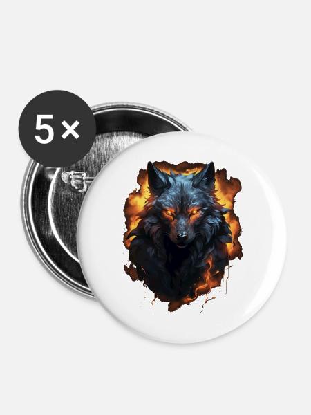 Wolf of Fire - Buttons klein 25 mm (5er Pack) - Weiß
