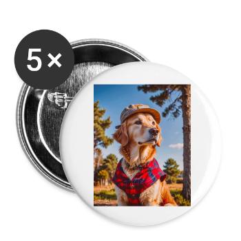 Golden Retriever trägt ein rotes Holzfällerhemd - Buttons klein 25 mm (5er Pack) - Weiß - Vorne