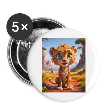 Animaux africains super mignons – Guépard - Lot de 5 petits badges (25 mm) - blanc - Devant