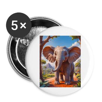 Animaux africains super mignons – éléphant - Lot de 5 petits badges (25 mm) - blanc - Devant