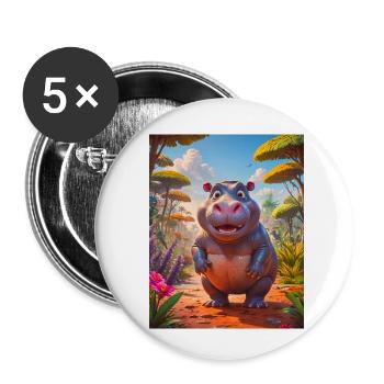 super süße afrikanische Tiere – Nilpferd - Buttons klein 25 mm (5er Pack) - Weiß - Vorne