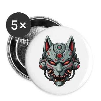 Kitsune Cyberpunk Maske Mecha Roboter Krieger - Buttons klein 25 mm (5er Pack) - Weiß - Vorne