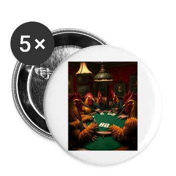 Geflügeltes Pokerface – Hähne zocken - Buttons klein 25 mm (5er Pack) - Weiß - Vorne