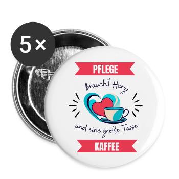 Pflege braucht Herz - Buttons klein 25 mm (5er Pack) - Weiß - Vorne