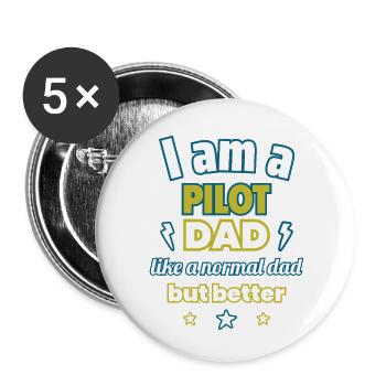 Papa PILOT,Vatertagsgeschenk, Fliegen,Humor,Sport - Buttons klein 25 mm (5er Pack) - Weiß - Vorne