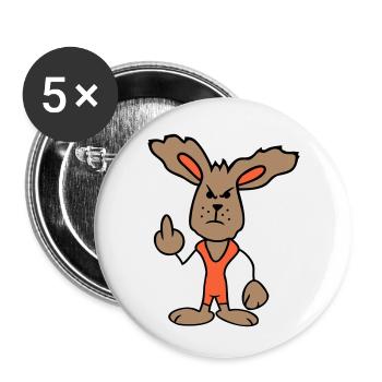 Hase Mittelfinger Zeigen Böse Frech Beleidigend - Buttons klein 25 mm (5er Pack) - Weiß - Vorne