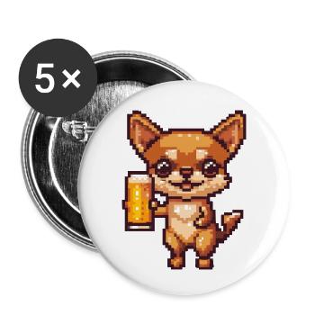 Chihuahua Chiens Pixel Bière - Lot de 5 petits badges (25 mm) - blanc - Devant