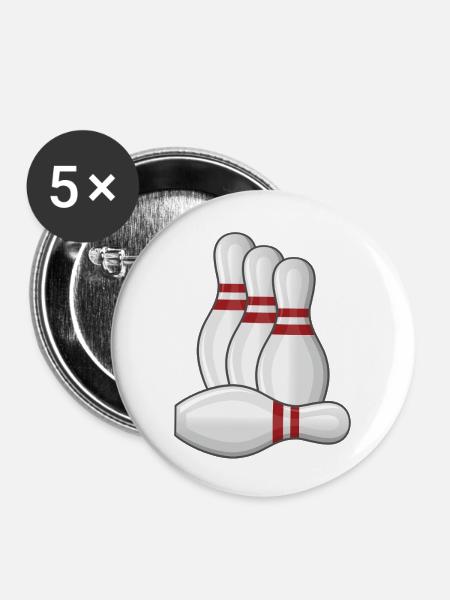 Bowling Strike Bowlingteam Pins - Buttons klein 25 mm (5er Pack) - Weiß