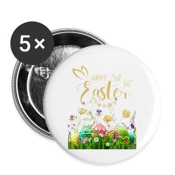 Goldenes Osterfest - Blumen und Eier - Buttons klein 25 mm (5er Pack) - Weiß - Vorne