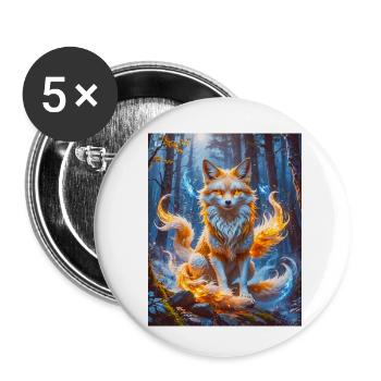 Elegant multi-tailed Kitsune with glowing foxfire - Buttons small 1''/25 mm (5-pack) - white - Front