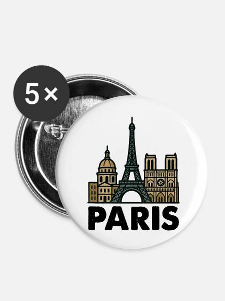 paris skyline - Buttons klein 25 mm (5er Pack) - Weiß