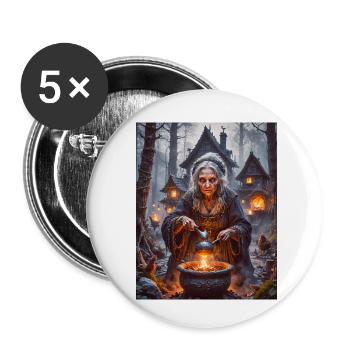 Baba Yaga, sorcière slave dans un mortier volant - Lot de 5 petits badges (25 mm) - blanc - Devant