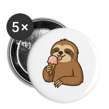 faultier mit Eis - Buttons klein 25 mm (5er Pack) - Weiß - Vorne