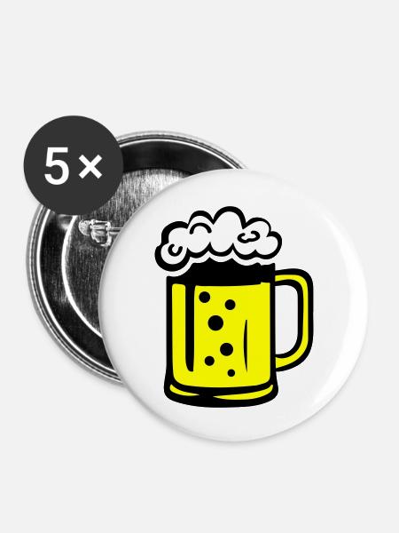 Bier Comic - Buttons klein 25 mm (5er Pack) - Weiß