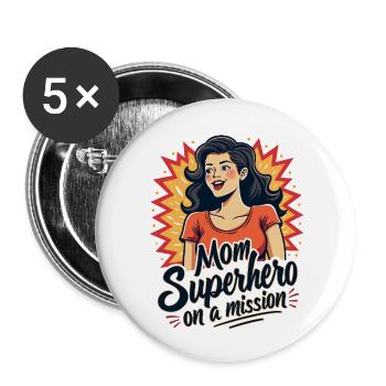 Mère, super-héroïne en mission ! - Lot de 5 petits badges (25 mm) - blanc - Devant