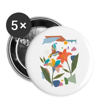 Colorful Hummingbird with Blossom – Colorful Nature Motif - Buttons small 1''/25 mm (5-pack) - white - Front