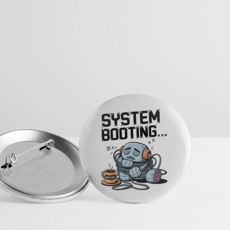 Sleepy Robot Booting avec du café Java.exe - Drôle Lot de 5 petits badges (25 mm)