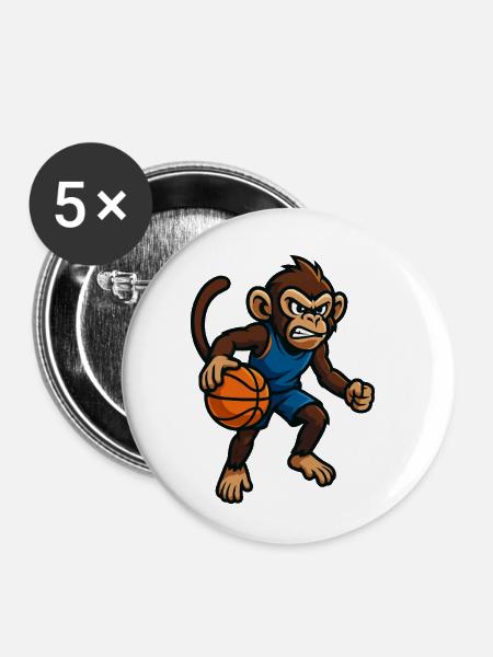 affe basketball - Buttons klein 25 mm (5er Pack) - Weiß