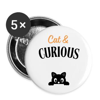 Cat and curious - Lot de 5 petits badges (25 mm) - blanc - Devant