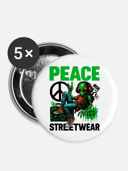 Alien mit Peace-Boombox - Buttons klein 25 mm (5er Pack) - Weiß