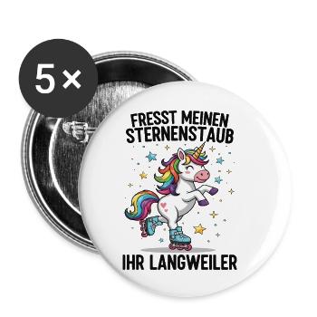 Rollschuh Einhorn - Buttons klein 25 mm (5er Pack) - Weiß - Vorne