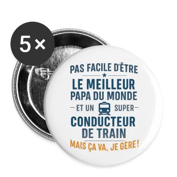 Super Papa Conducteur de train cheminot - Lot de 5 petits badges (25 mm) - blanc - Devant