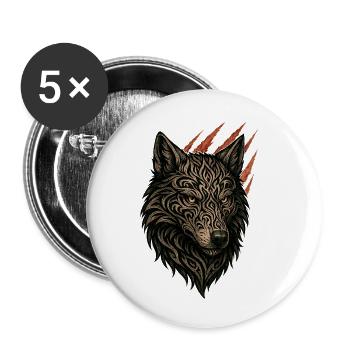 Intricate Tribal Wolf Portrait - Buttons small 1''/25 mm (5-pack) - white - Front
