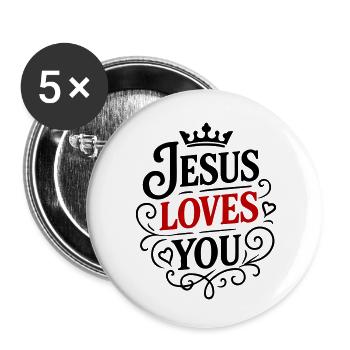 Jesus Liebt dich - Buttons klein 25 mm (5er Pack) - Weiß - Vorne