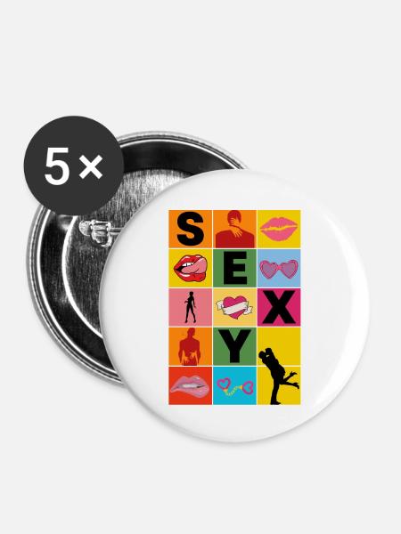 SEXY - Buttons klein 25 mm (5er Pack) - Weiß