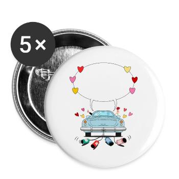 Wedding car with speech bubble in turquoise - Buttons small 1''/25 mm (5-pack) - white - Front