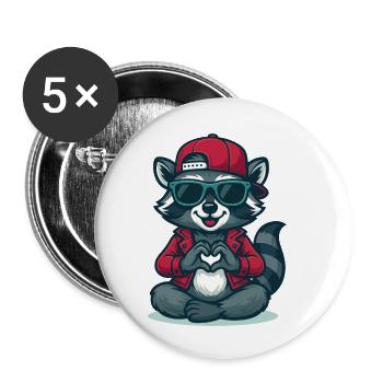 Heart Paw Raccoon Baby - Buttons small 1''/25 mm (5-pack) - white - Front
