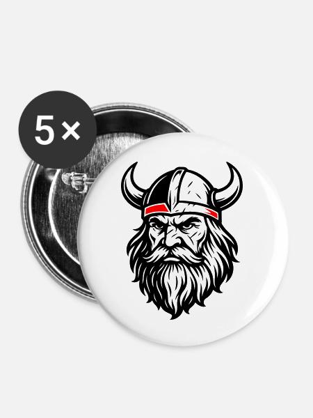 Wikinger Helm Odin - Buttons klein 25 mm (5er Pack) - Weiß