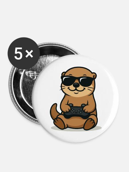 Gaming Otter Vibes - Buttons klein 25 mm (5er Pack) - Weiß