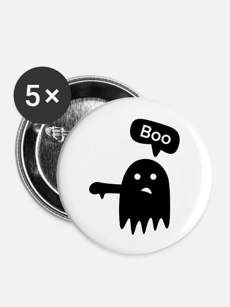 Spooky „Boo!“ - Buttons klein 25 mm (5er Pack) - Weiß