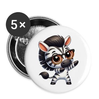 Mignon zèbre dabbing dessin animé nerd lunettes safari - Lot de 5 petits badges (25 mm) - blanc - Devant