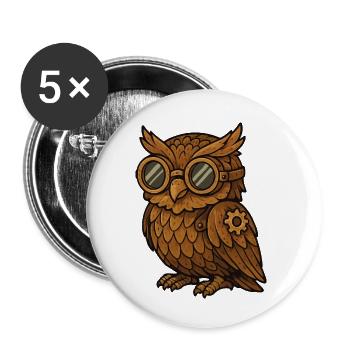 eule steampunk - Buttons klein 25 mm (5er Pack) - Weiß - Vorne
