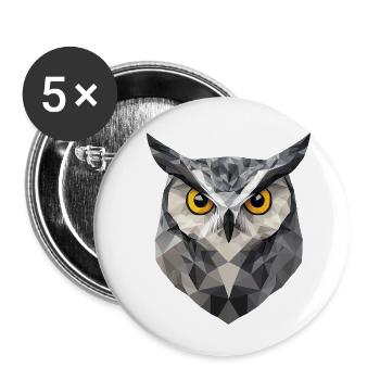 Low Poly Eule – modernes Design für Schlaue - Buttons klein 25 mm (5er Pack) - Weiß - Vorne