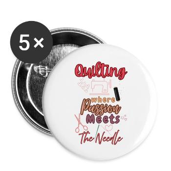 Leidenschaftliches Quilten Herz Design - Buttons klein 25 mm (5er Pack) - Weiß - Vorne