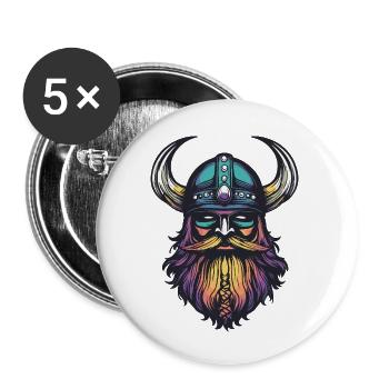Wikinger Helm - Buttons klein 25 mm (5er Pack) - Weiß - Vorne