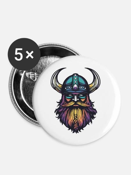 Wikinger Helm - Buttons klein 25 mm (5er Pack) - Weiß