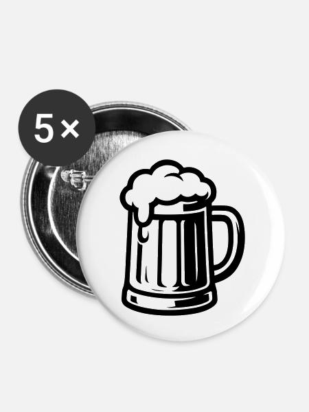 Bier Bierkrug - Buttons klein 25 mm (5er Pack) - Weiß