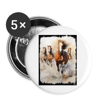 Groupe de chevaux sauvages Plage Sable Eau Éclaboussures - Lot de 5 petits badges (25 mm) - blanc - Devant