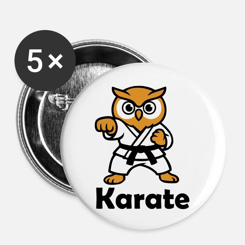 Karate Owl - Buttons small 1''/25 mm (5-pack) - white